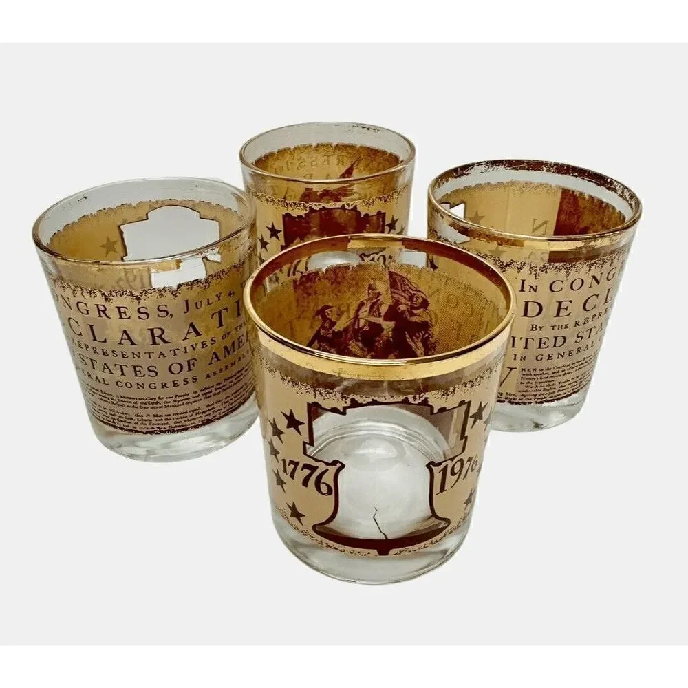 Vintage 1776 Patriotic Declaration Of Independence Whisky Bourbon Rocks Glasses